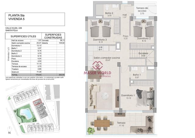 3 slaapkamer Penthouse te koop in Santa Pola met zwembad - € 495.000 (Ref: 8339784)