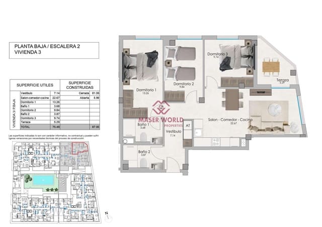 3 sypialnia Apartament na sprzedaż w Santa Pola z basenem - 303 500 € (Ref: 8377714)