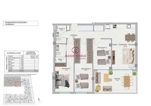 3 sypialnia Penthouse na sprzedaż w Santa Pola z basenem - 530 000 € (Ref: 8377717)