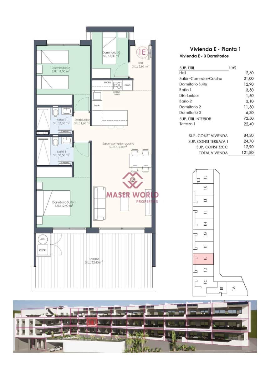 3 sypialnia Apartament na sprzedaż w Benijofar z basenem garażem - 339 000 € (Ref: 8398470)
