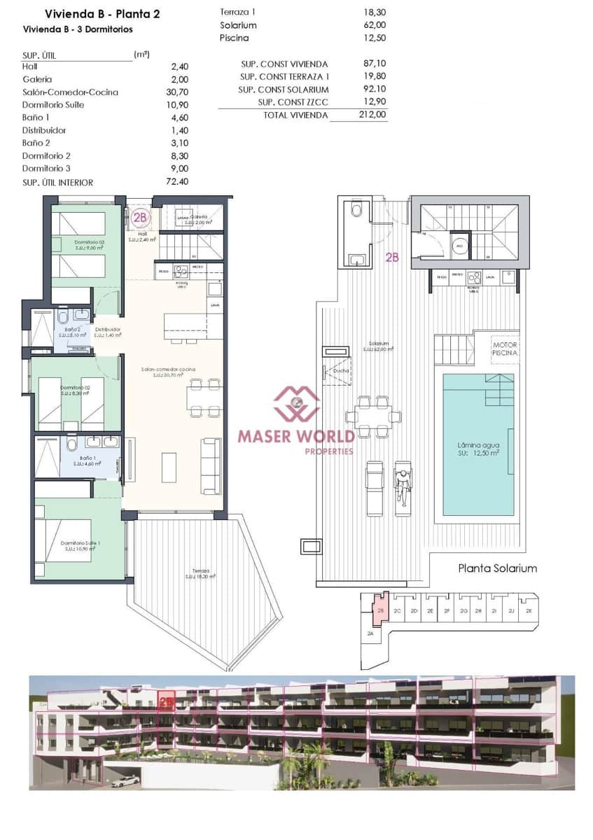 3 slaapkamer Penthouse te koop in Benijofar met zwembad garage - € 466.000 (Ref: 8398473)
