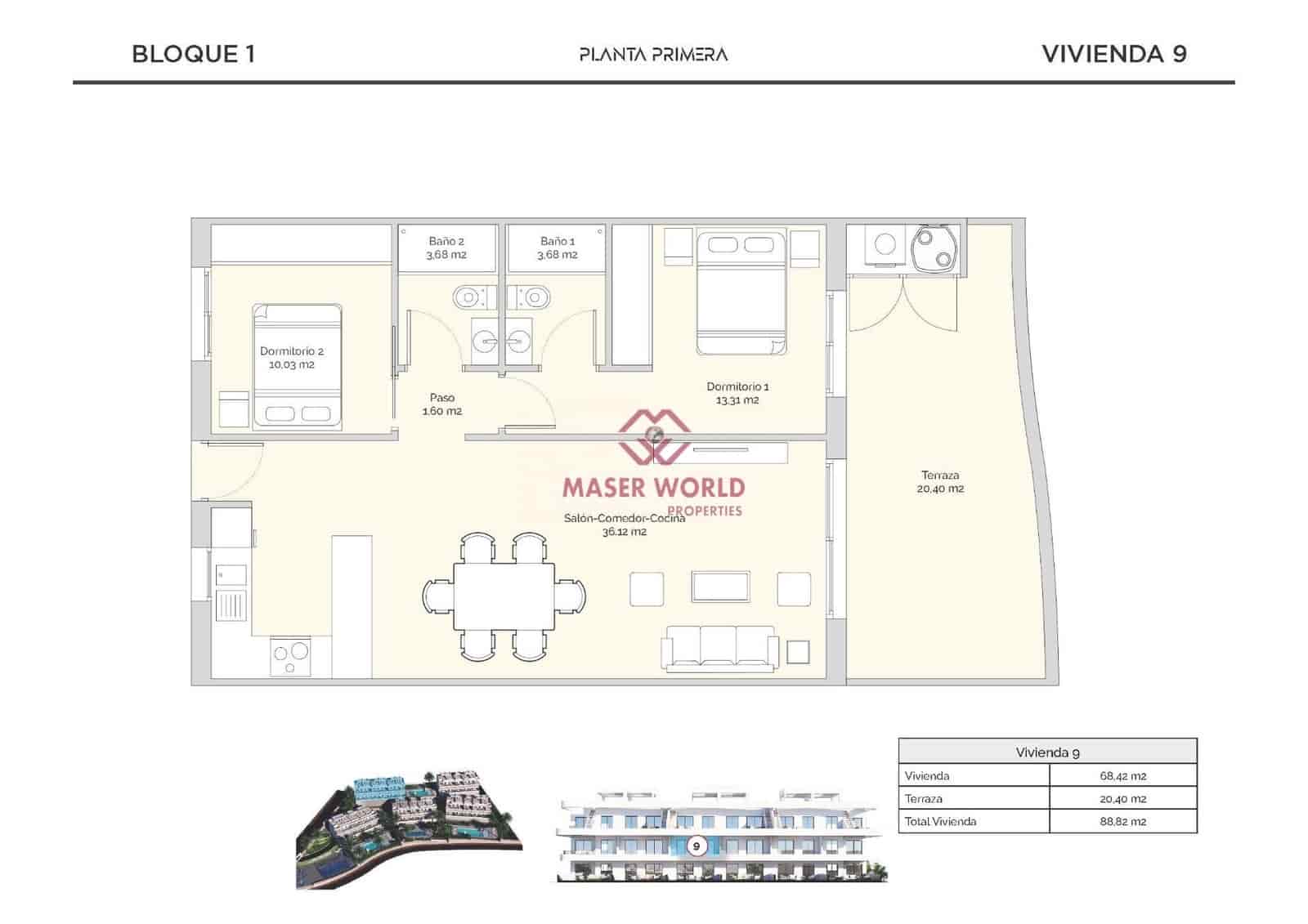 2 soverom Leilighet til salgs i Finestrat med svømmebasseng - € 319 900 (Ref: 8398479)