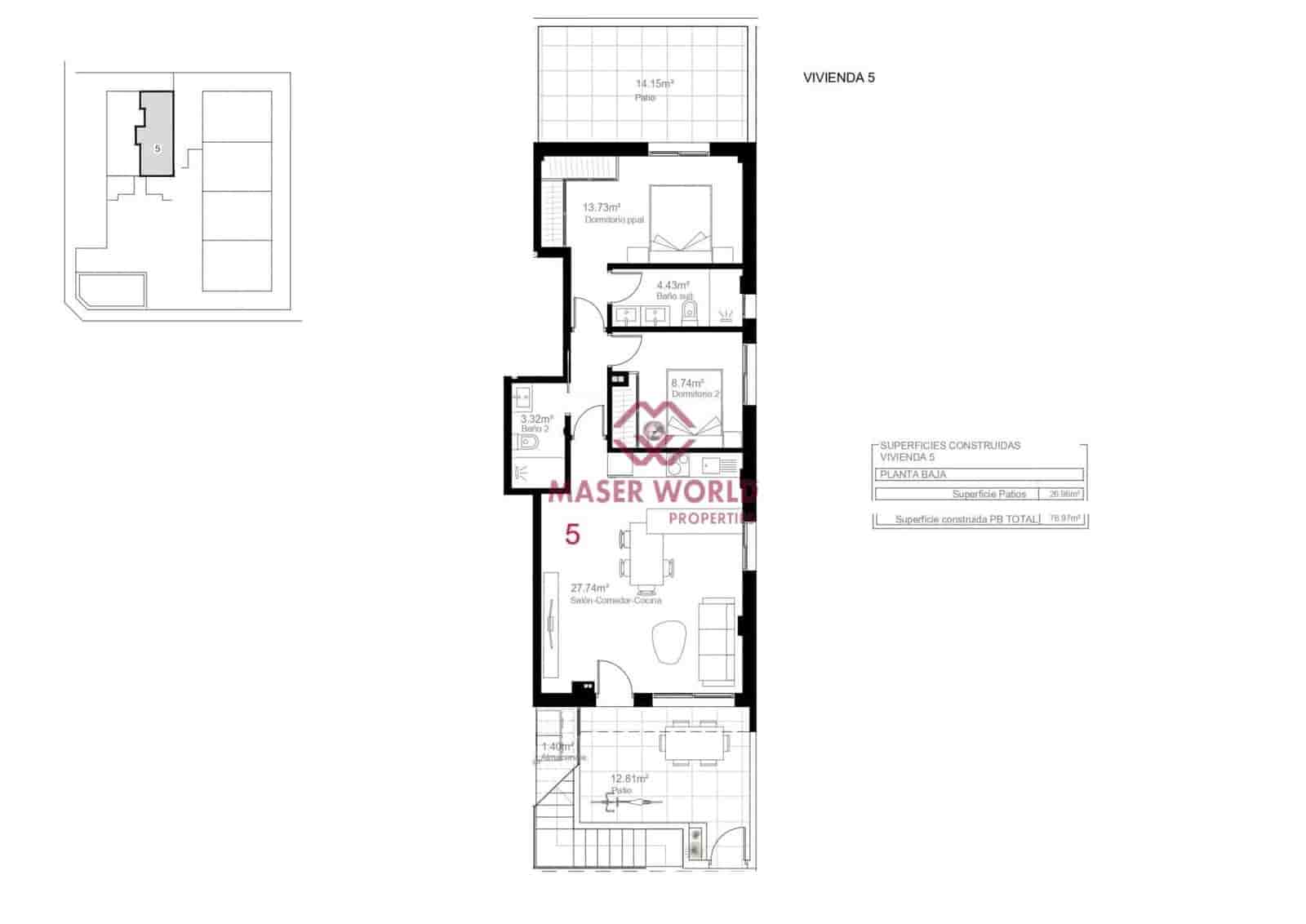 Bungalow de 2 habitaciones en Pilar de la Horadada en venta con piscina - 269.900 € (Ref: 8549203)