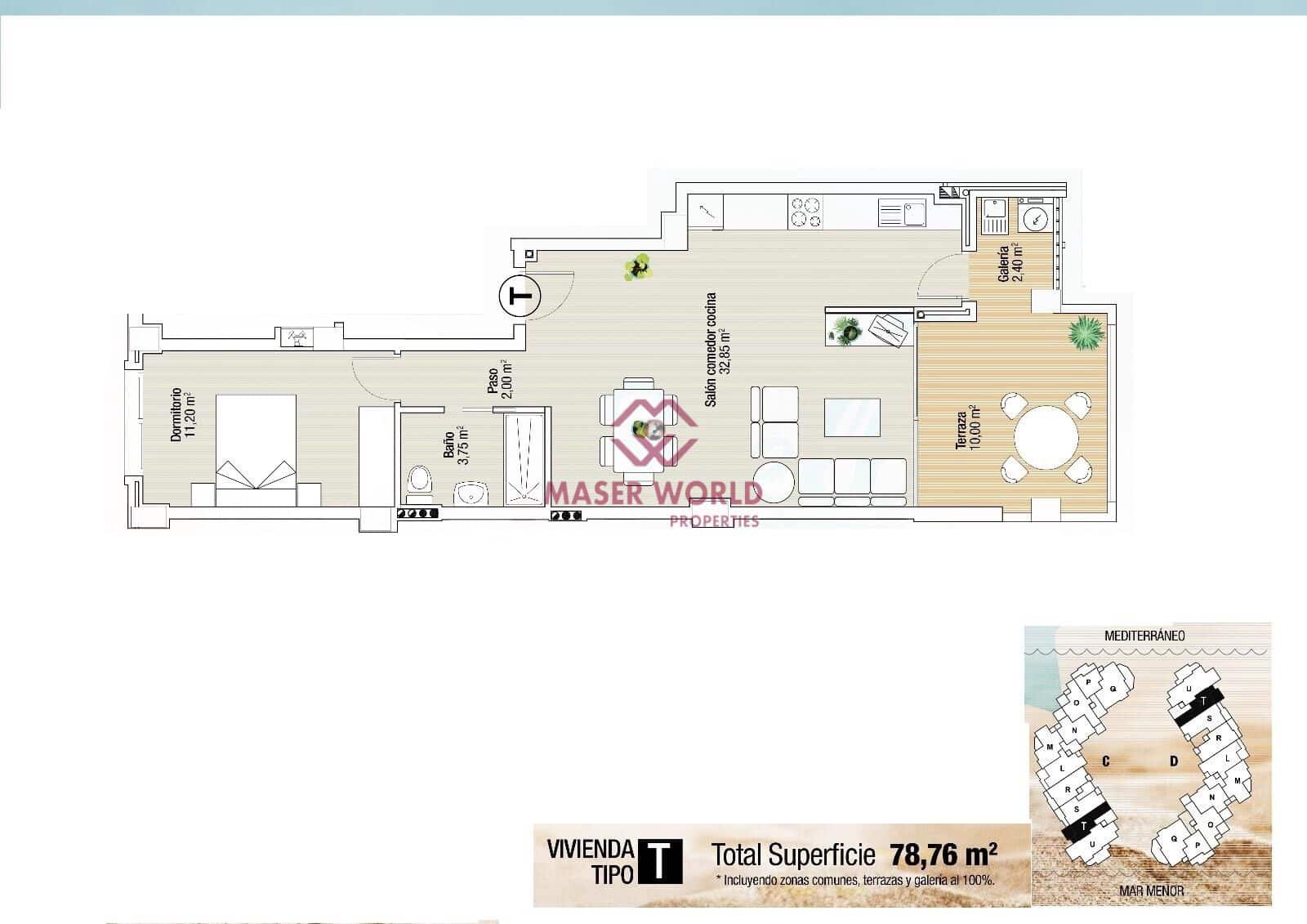 1 sypialnia Apartament na sprzedaż w La Manga del Mar Menor z basenem garażem - 205 033 € (Ref: 8570490)