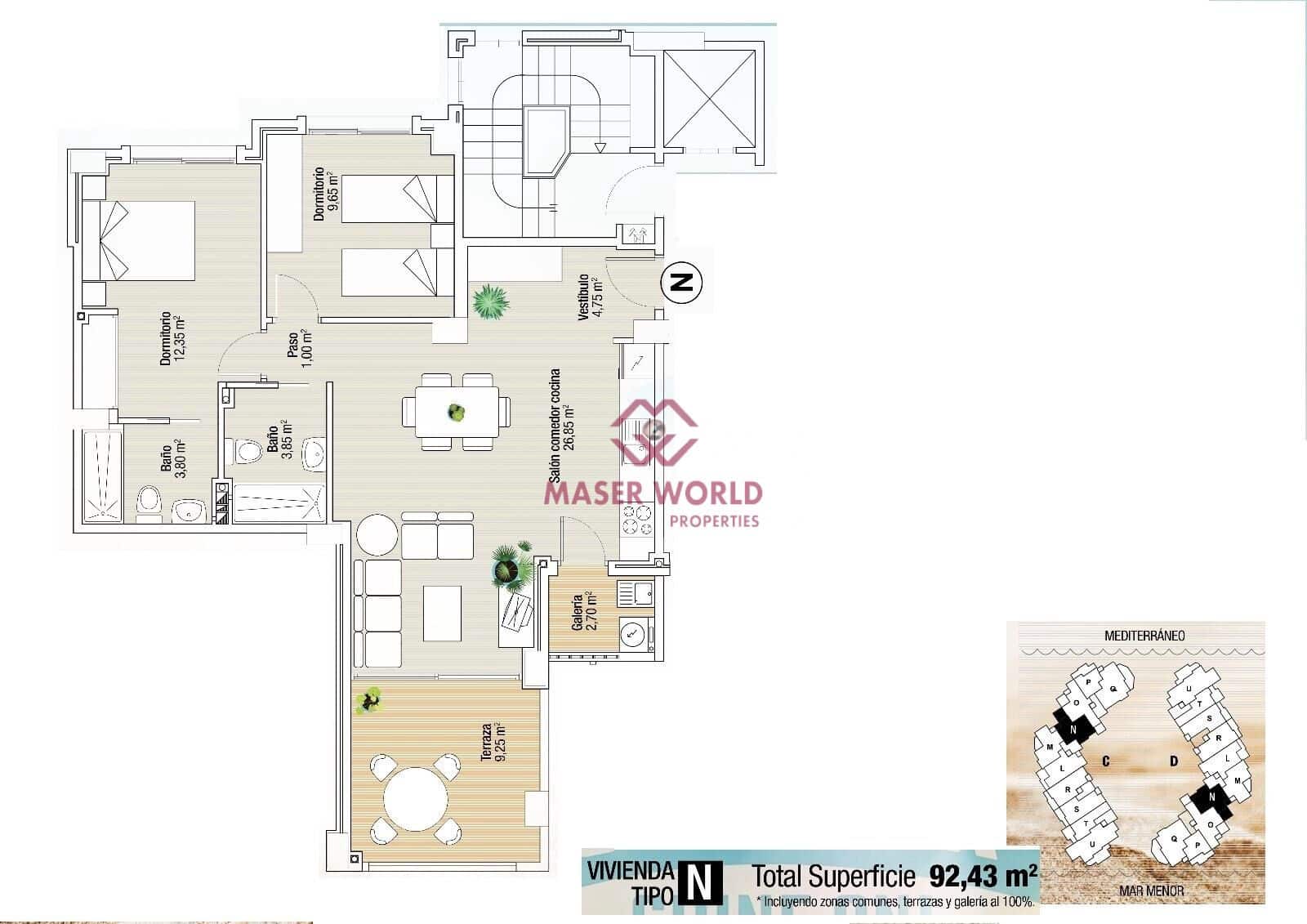 2 soverom Leilighet til salgs i La Manga del Mar Menor med svømmebasseng garasje - € 237 132 (Ref: 8570491)