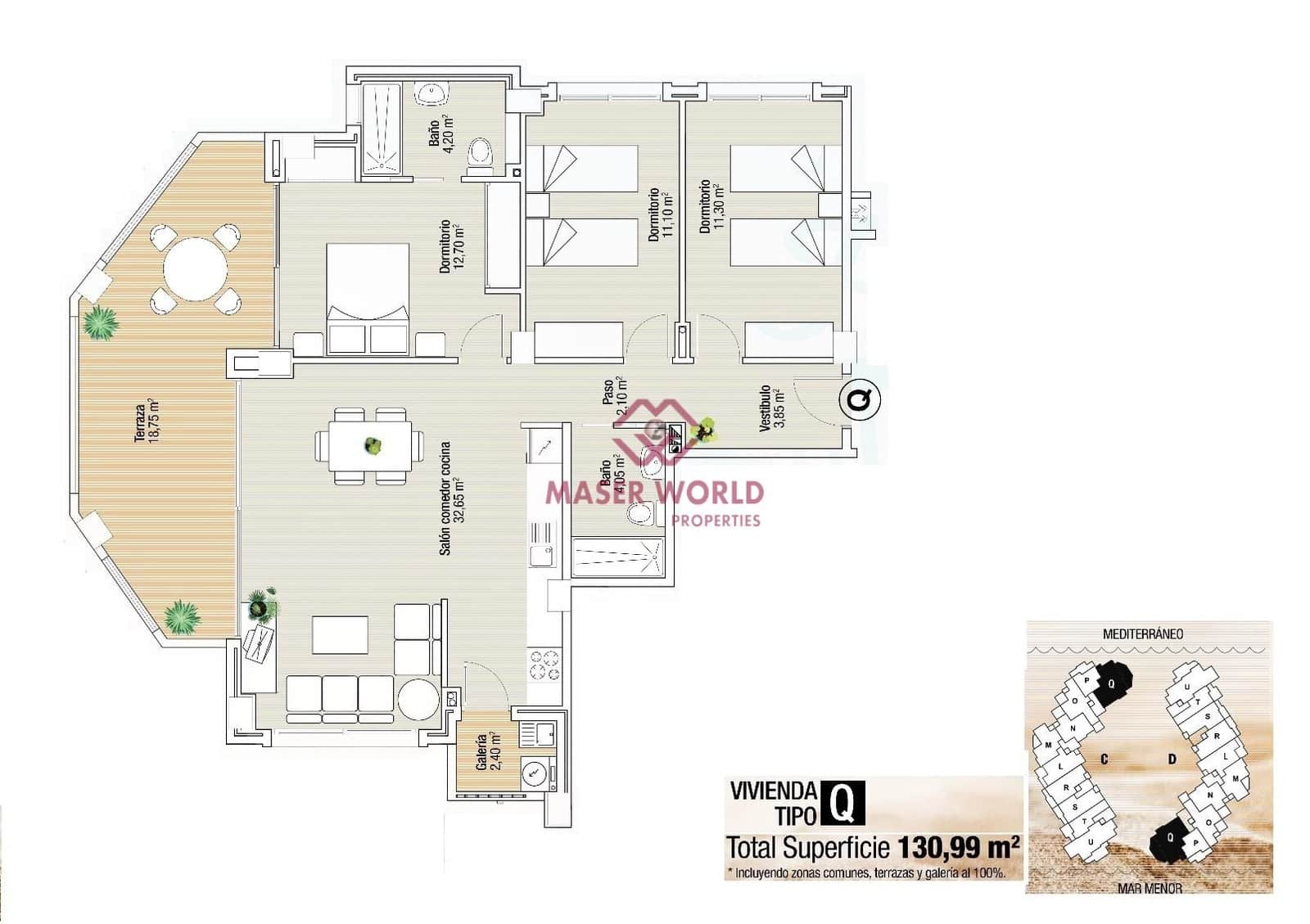 3 sovrum Lägenhet till salu i La Manga del Mar Menor med pool garage - 328 600 € (Ref: 8570492)