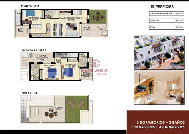3 chambre Villa/Maison Mitoyenne à vendre à Desamparados - Hurchillo - Torremendo, Orihuela avec piscine - 299 000 € (Ref: 8836705)