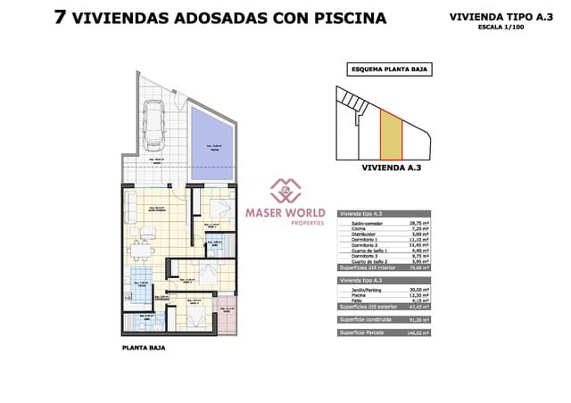 3 slaapkamer Bungalow te koop in Pilar de la Horadada met zwembad - € 319.900 (Ref: 8836715)