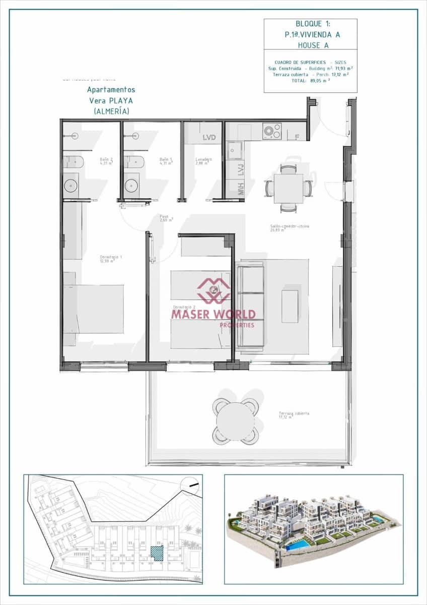 2 sovrum Lägenhet till salu i Vera med pool - 225 000 € (Ref: 9005406)