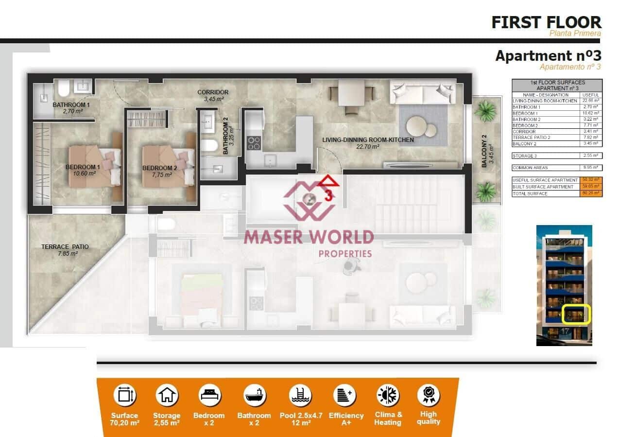 Apartamento de 2 habitaciones en Torrevieja en venta con piscina - 240.000 € (Ref: 9183556)