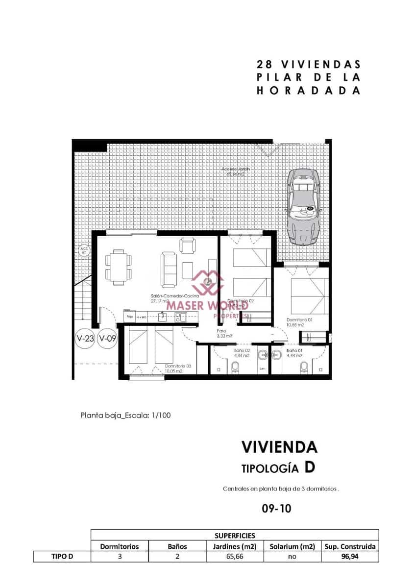 3 sypialnia Bungalow na sprzedaż w Pilar de la Horadada z basenem - 285 000 € (Ref: 9252335)