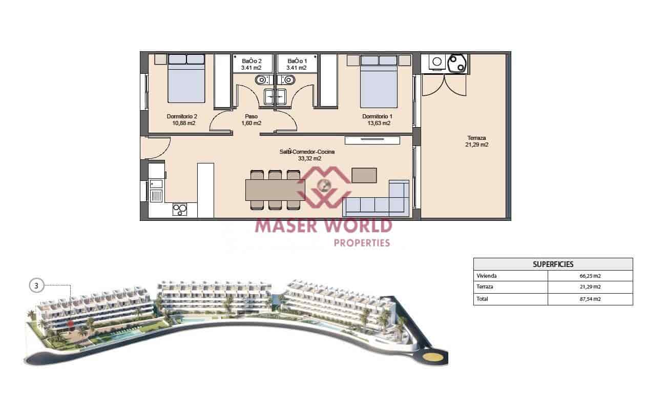 2 soverom Leilighet til salgs i Finestrat med svømmebasseng - € 299 900 (Ref: 9252339)