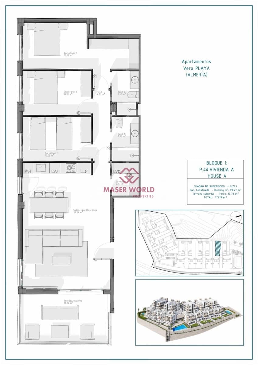 3 sypialnia Apartament na sprzedaż w Vera z basenem - 255 000 € (Ref: 9252343)