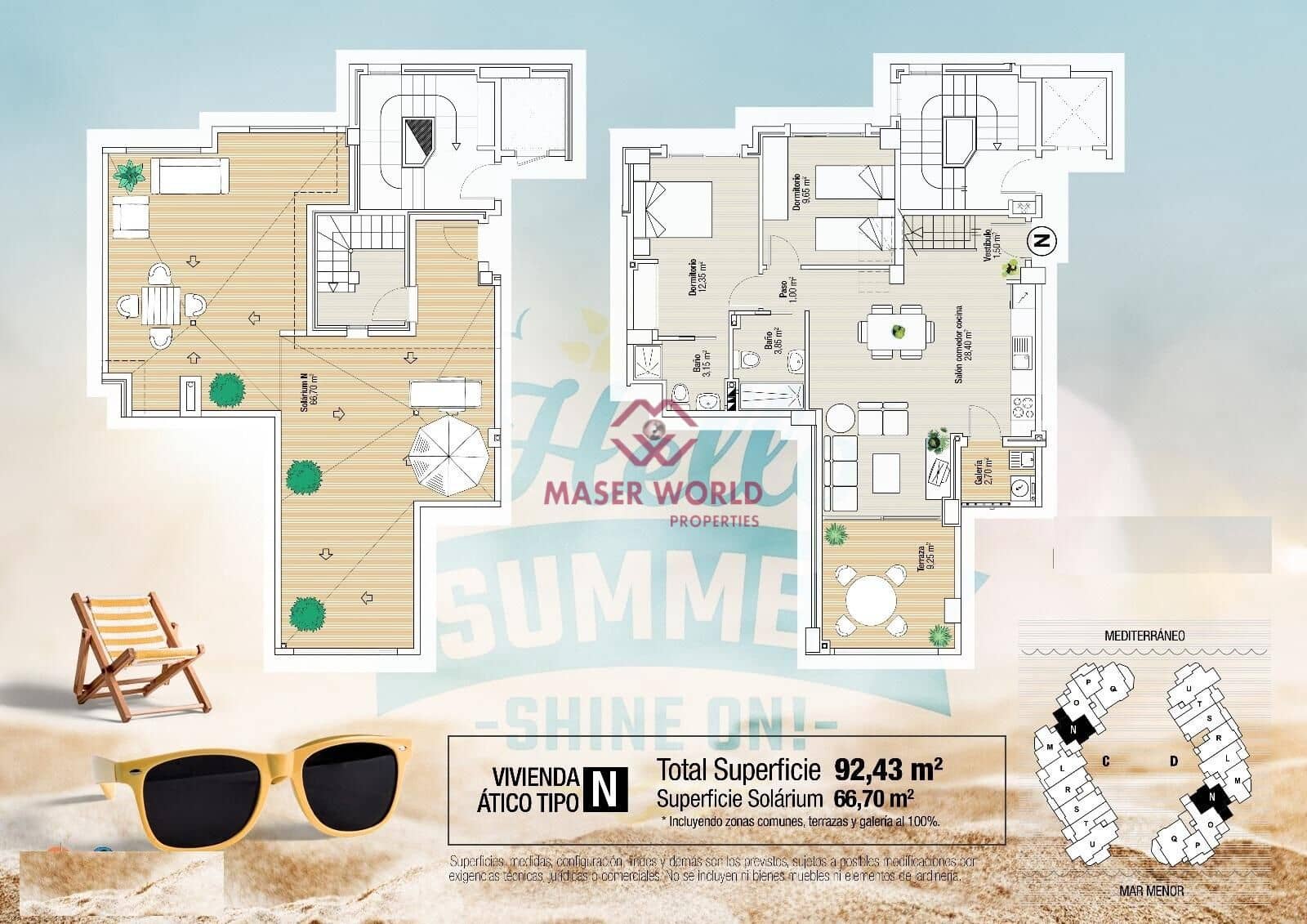 Ático de 2 habitaciones en La Manga del Mar Menor en venta con piscina garaje - 345.000 € (Ref: 9343276)