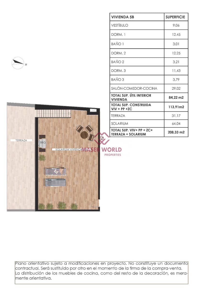 3 sypialnia Penthouse na sprzedaż w Torrevieja z basenem garażem - 419 900 € (Ref: 9385507)