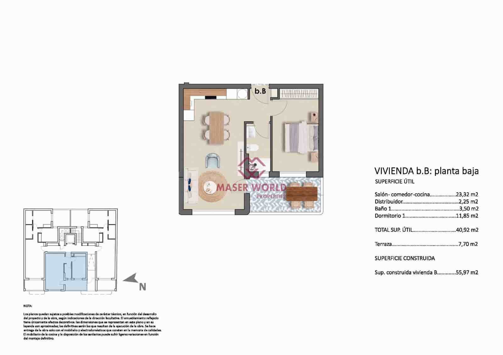 1 sypialnia Apartament na sprzedaż w Torre de la Horadada z basenem - 245 900 € (Ref: 9398439)