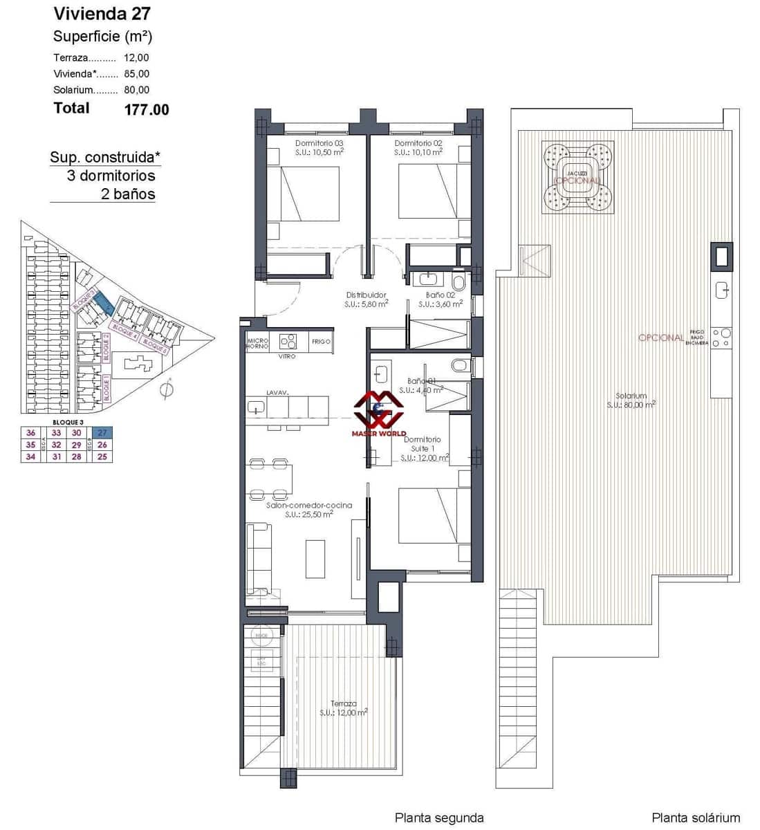 3 soveværelse Penthouse til salg i Los Alcazares med swimmingpool - € 409.000 (Ref: 9701576)