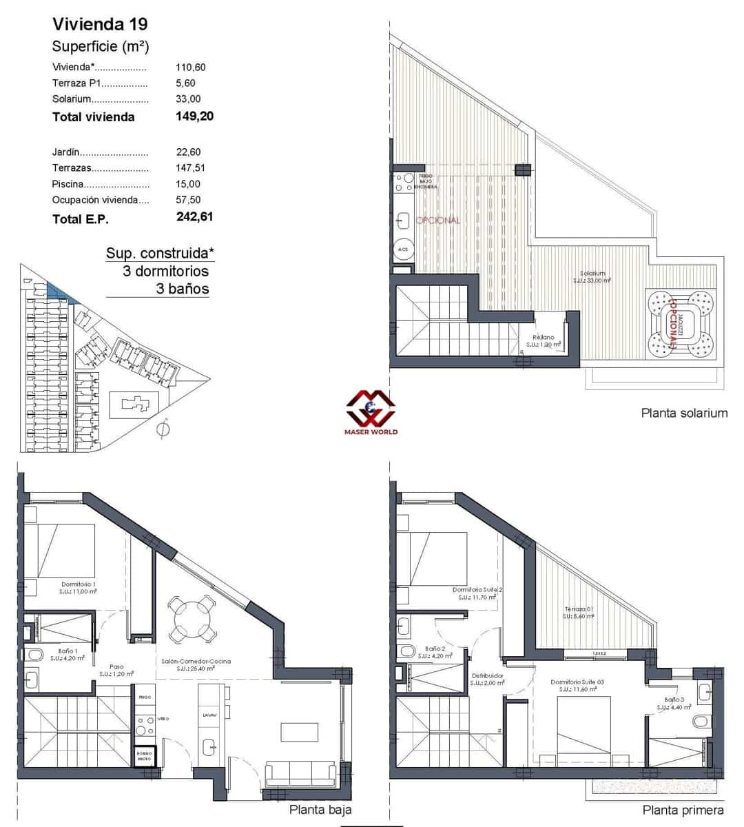 3 soveværelse Semi-Rækkehus til salg i Los Alcazares med swimmingpool - € 630.000 (Ref: 9701580)