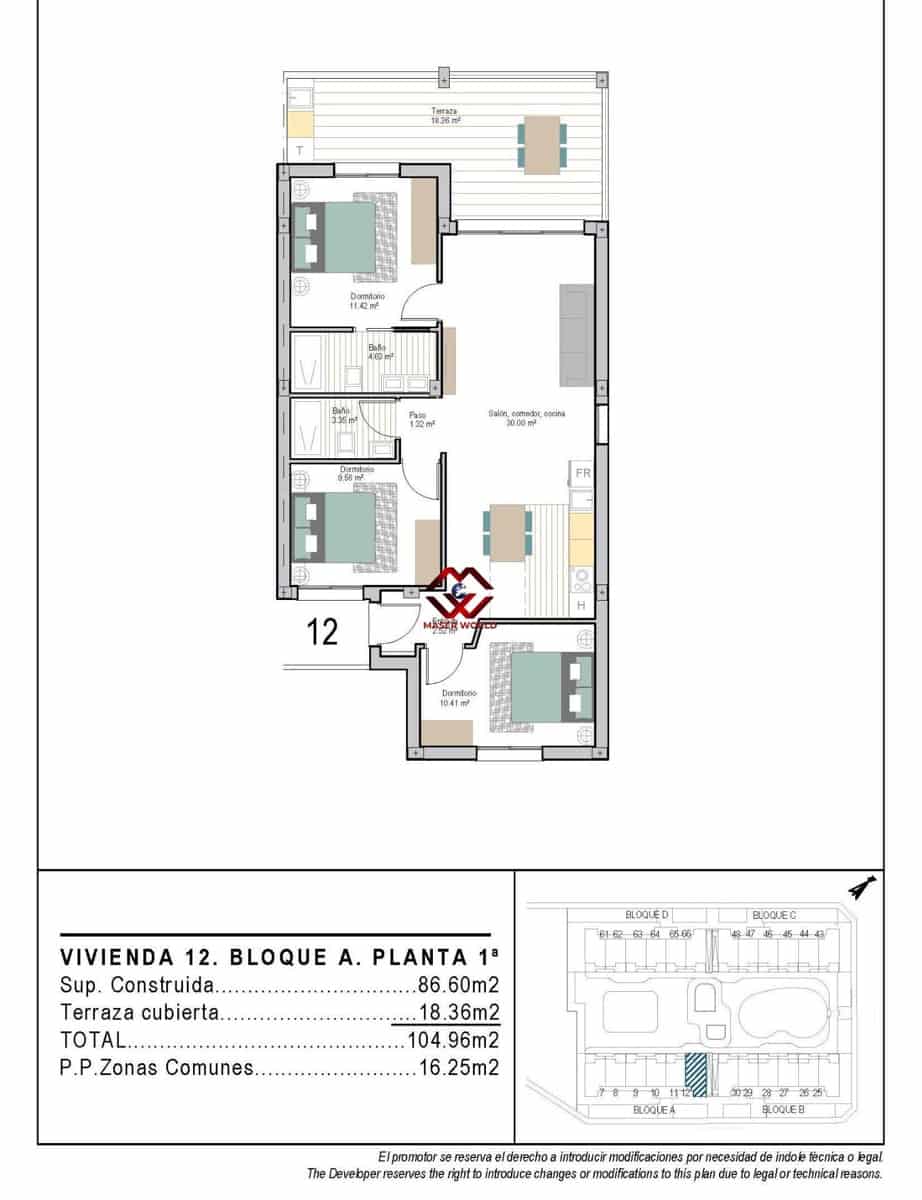 3 soverom Leilighet til salgs i San Cayetano med svømmebasseng garasje - € 246 900 (Ref: 9780476)