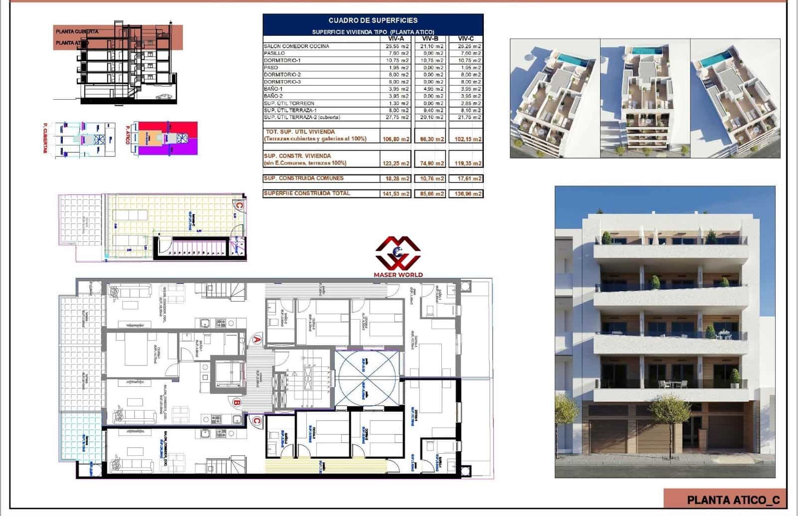 3 makuuhuone Kattohuoneisto myytävänä paikassa Torrevieja mukana uima-altaan 
autotalli - 359 000 € (Ref: 9783044)