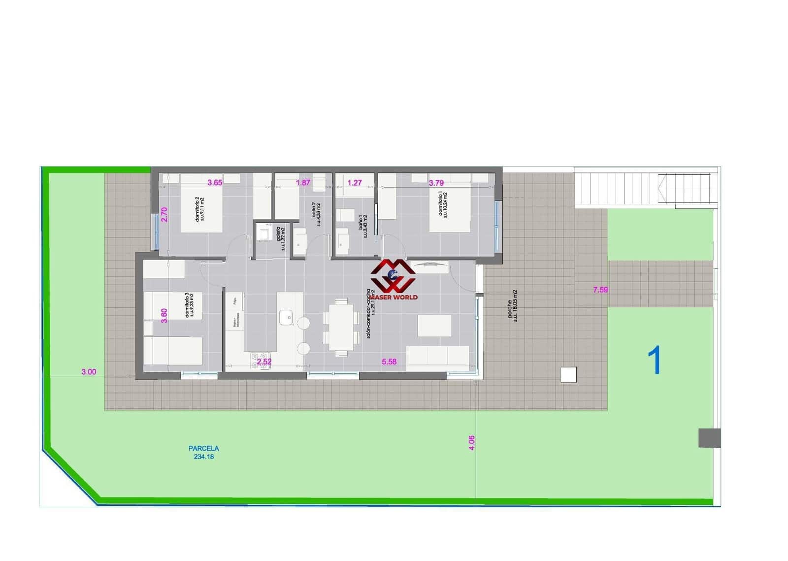 3 sovrum Bungalow till salu i Pilar de la Horadada med pool garage - 375 000 € (Ref: 9790983)