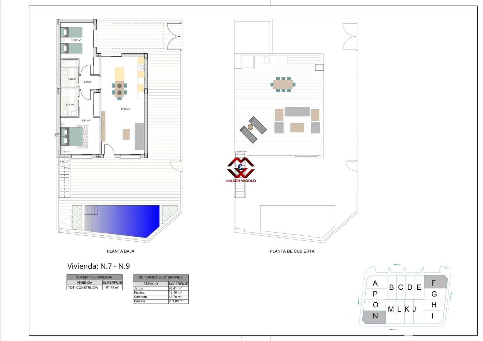 2 soveværelse Semi-Rækkehus til salg i Roldan med swimmingpool garage - € 279.900 (Ref: 9790986)