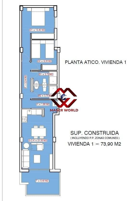 2 soverom Penthouse til salgs i Torrevieja med svømmebasseng - € 258 650 (Ref: 9954192)