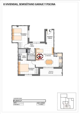 2 chambre Penthouse à vendre à Lo Pagan, San Pedro del Pinatar avec piscine garage - 282 400 € (Ref: 9955113)