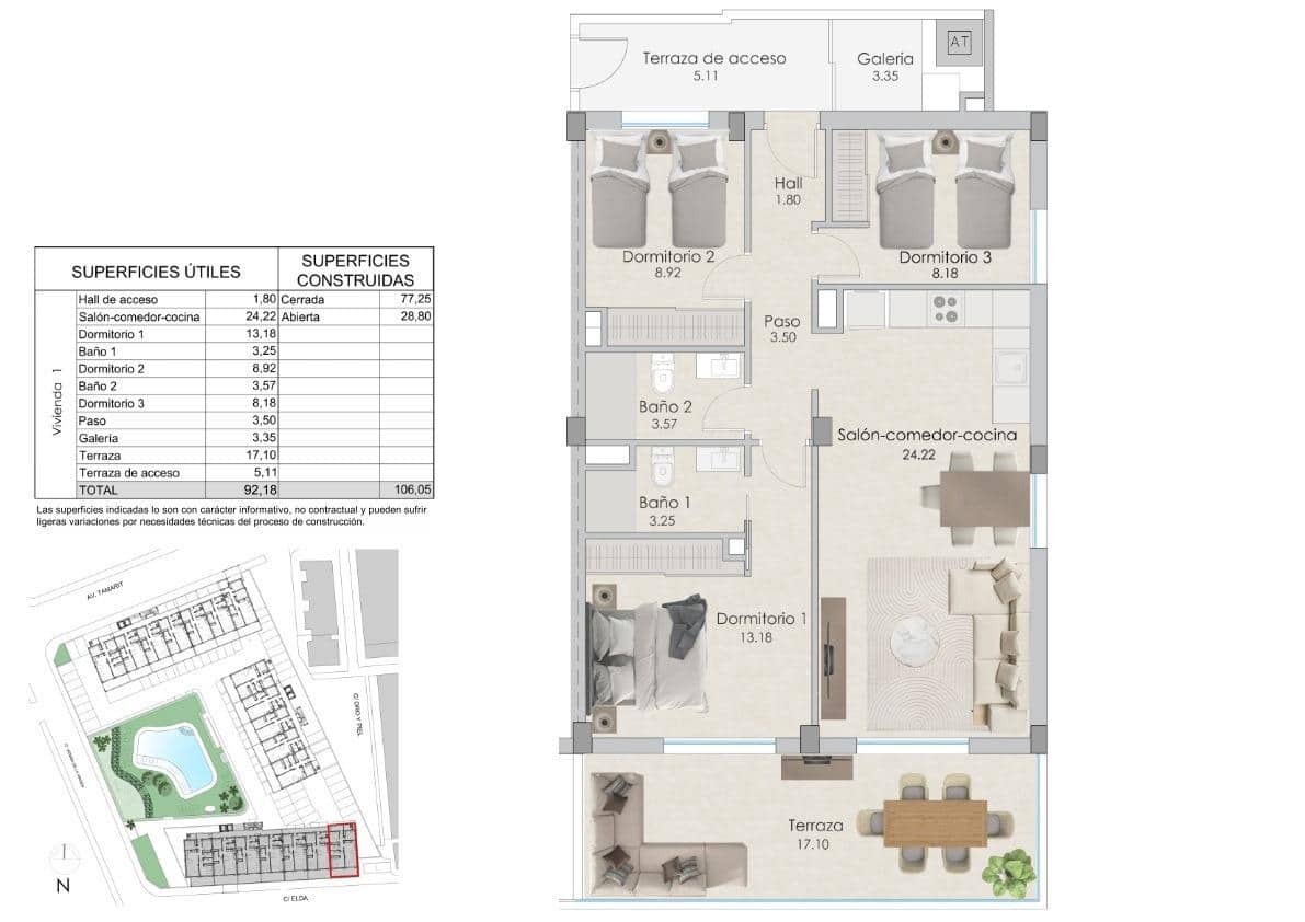 3 bedroom Apartment for sale in Santa Pola - € 375,000 (Ref: 9757944)