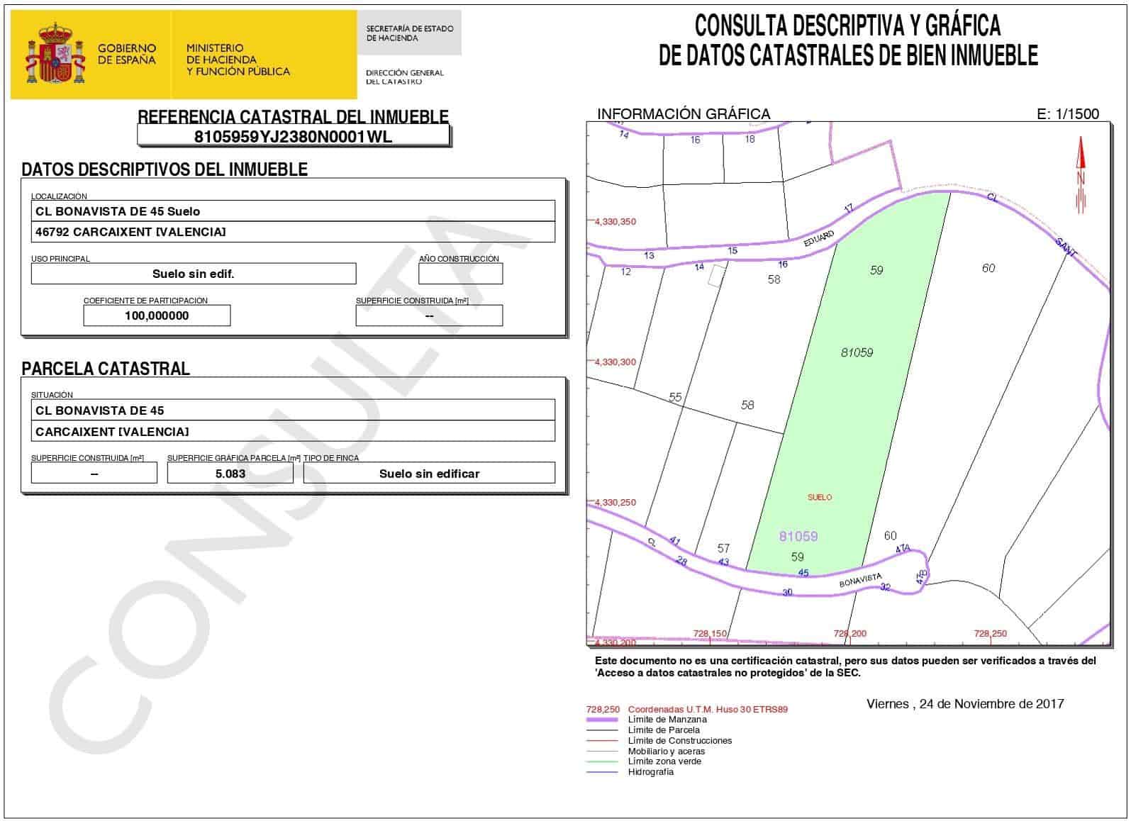 Byggetomt til salgs i Carcaixent - € 140 000 (Ref: 7405277)