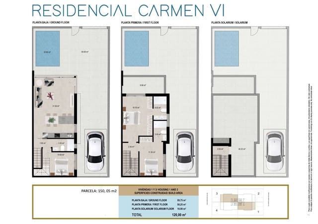 3 chambre Villa/Maison Semi-Mitoyenne à vendre à Santiago de la Ribera, San Javier avec piscine garage - 376 500 € (Ref: 9937169)