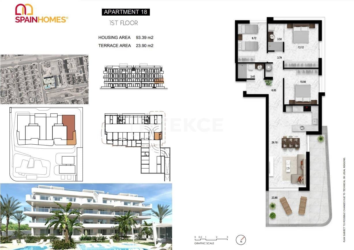 3 sypialnia Mieszkanie na sprzedaż w Cabo Roig z basenem - 374 000 € (Ref: 8964763)
