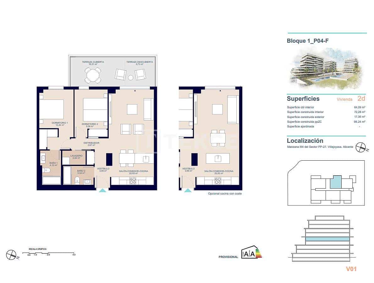 2 bedroom Flat for sale in La Villajoyosa / Vila Joiosa with pool - € 355,000 (Ref: 8964815)