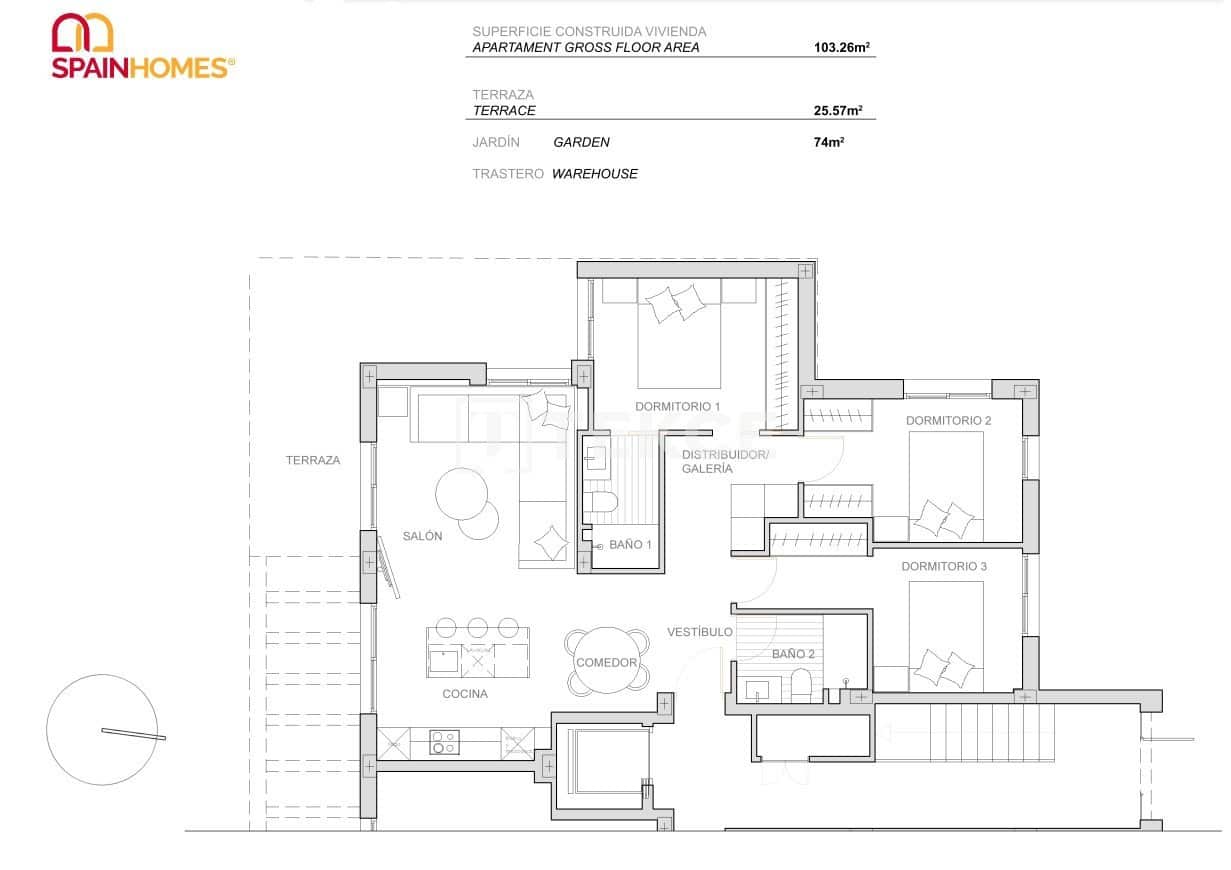 3 sypialnia Mieszkanie na sprzedaż w Torre-Pacheco z basenem - 420 000 € (Ref: 8965642)