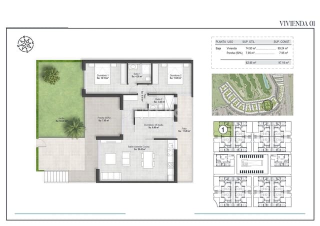 2 soveværelse Lejlighed til salg i Condado de Alhama, Alhama de Murcia med swimmingpool - € 252.000 (Ref: 9074697)