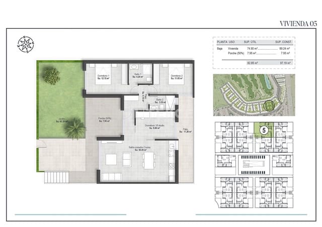 2 soveværelse Lejlighed til salg i Condado de Alhama, Alhama de Murcia med swimmingpool - € 252.000 (Ref: 9074697)