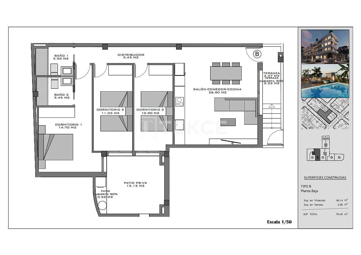 2 slaapkamer Flat te koop in Santa Pola met zwembad - € 235.000 (Ref: 9371443)