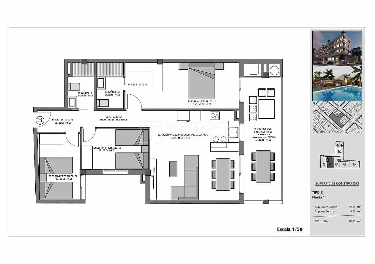 3 slaapkamer Flat te koop in Santa Pola met zwembad - € 415.000 (Ref: 9371447)
