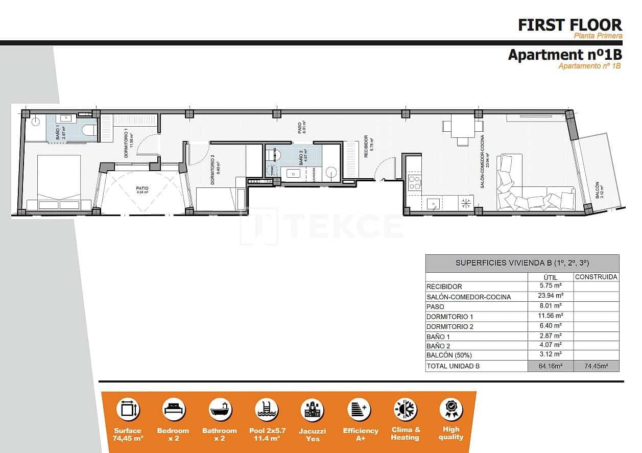 Piso de 2 habitaciones en Torrevieja en venta con piscina - 260.000 € (Ref: 9511911)
