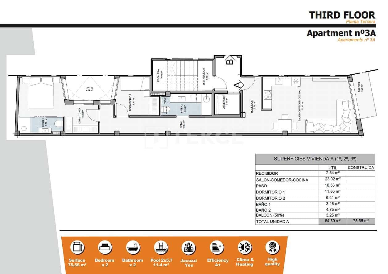 Piso de 2 habitaciones en Torrevieja en venta con piscina - 260.000 € (Ref: 9511911)