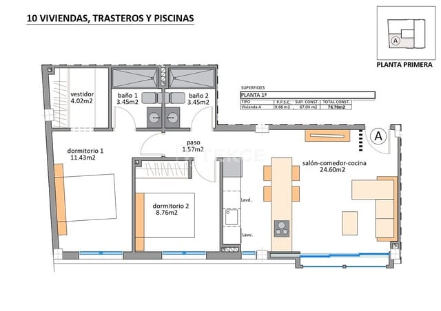 2 bedroom Flat for sale in San Pedro del Pinatar with pool - € 209,000 (Ref: 9511917)