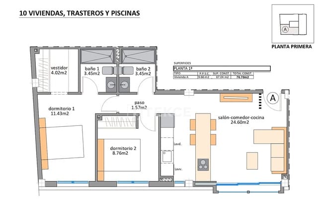 3 Zimmer Wohnung zu verkaufen in San Pedro del Pinatar mit Pool - 900.000 € (Ref: 9511918)