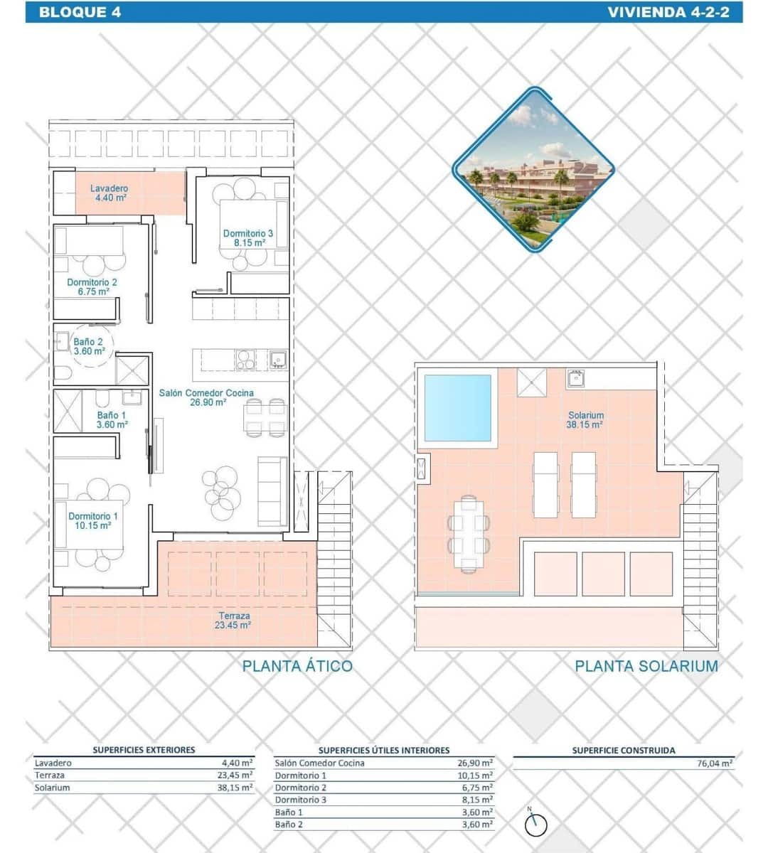 3 bedroom Penthouse for sale in Pilar de la Horadada with pool - € 399,900 (Ref: 9514429)