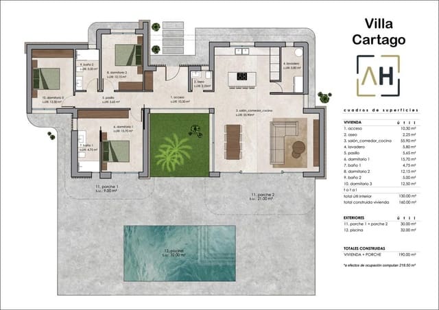 Chalet de 3 habitaciones en Monforte del Cid en venta con piscina - 525.000 € (Ref: 9896541)