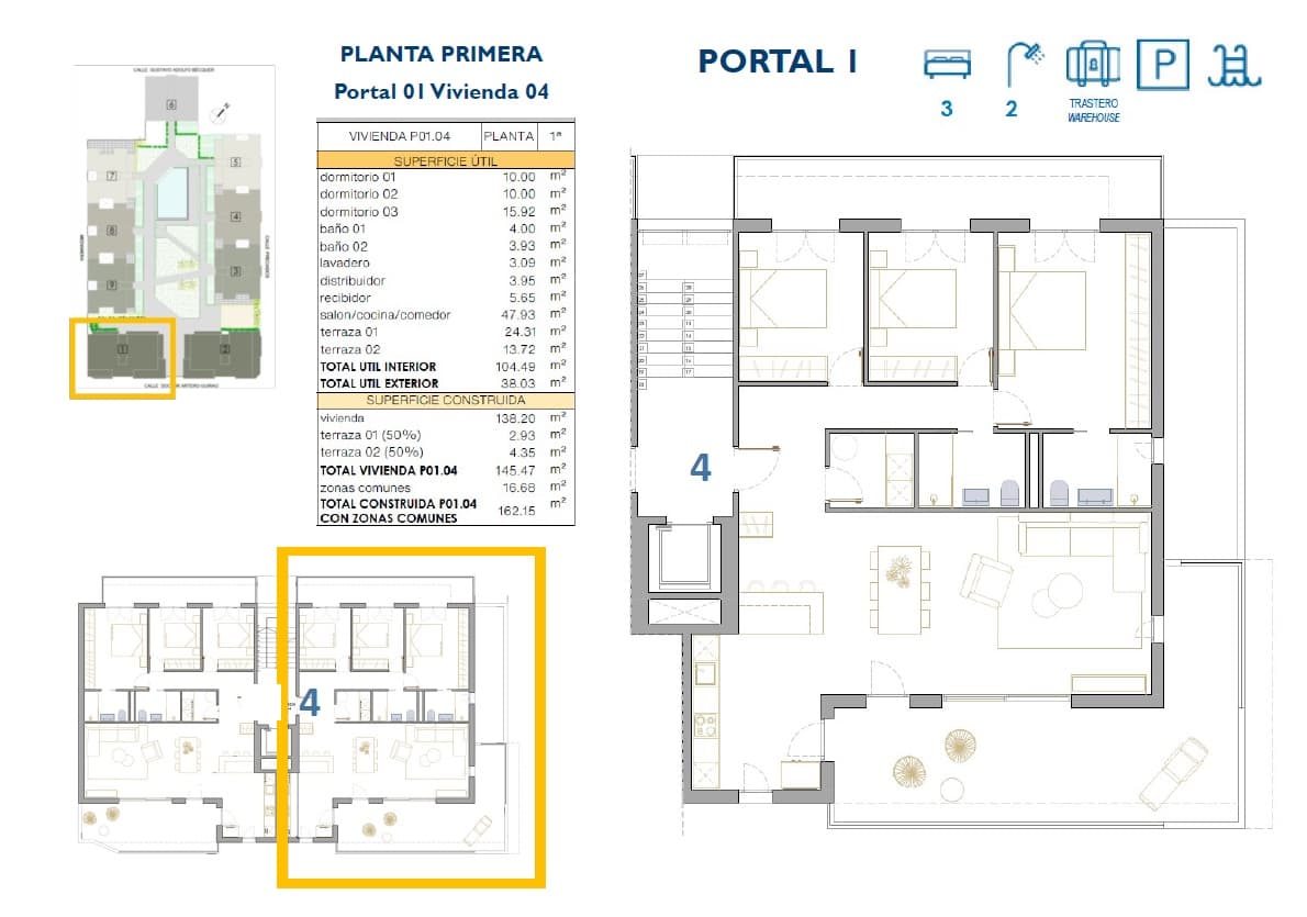 3 makuuhuone Ranta-asunto myytävänä paikassa San Pedro del Pinatar mukana uima-altaan - 293 900 € (Ref: 9448936)