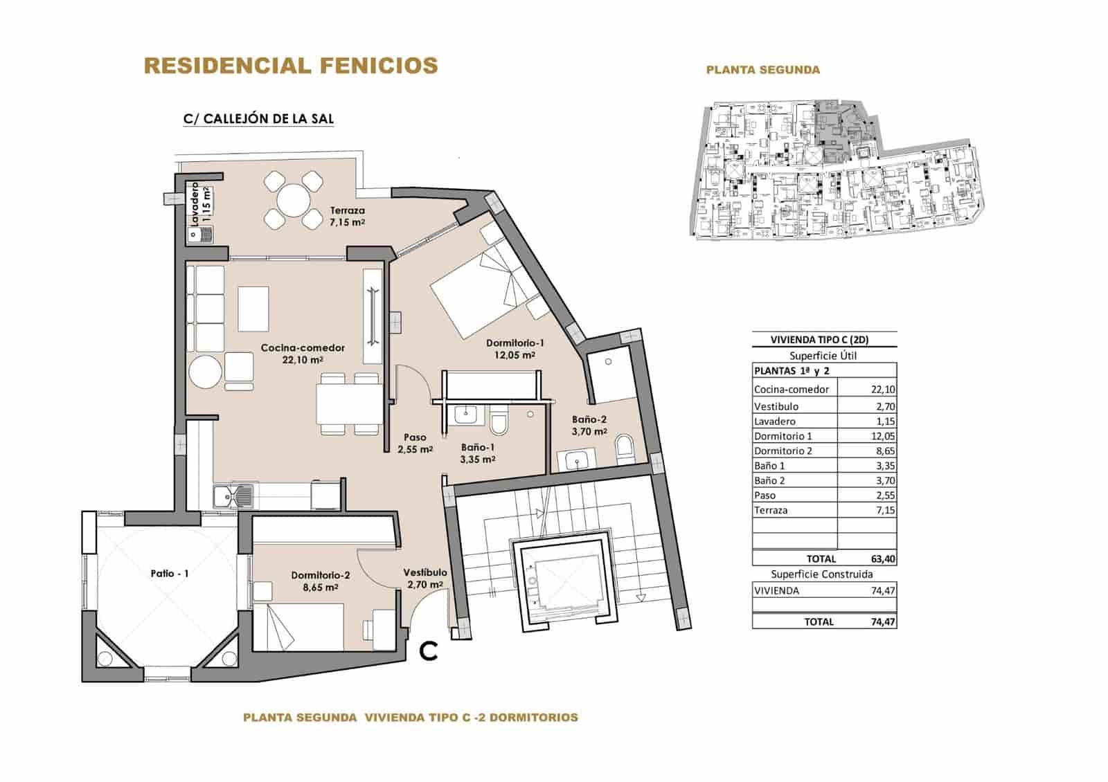 Piso de 2 habitaciones en Puerto de Mazarron en venta con garaje - 190.500 € (Ref: 9007728)