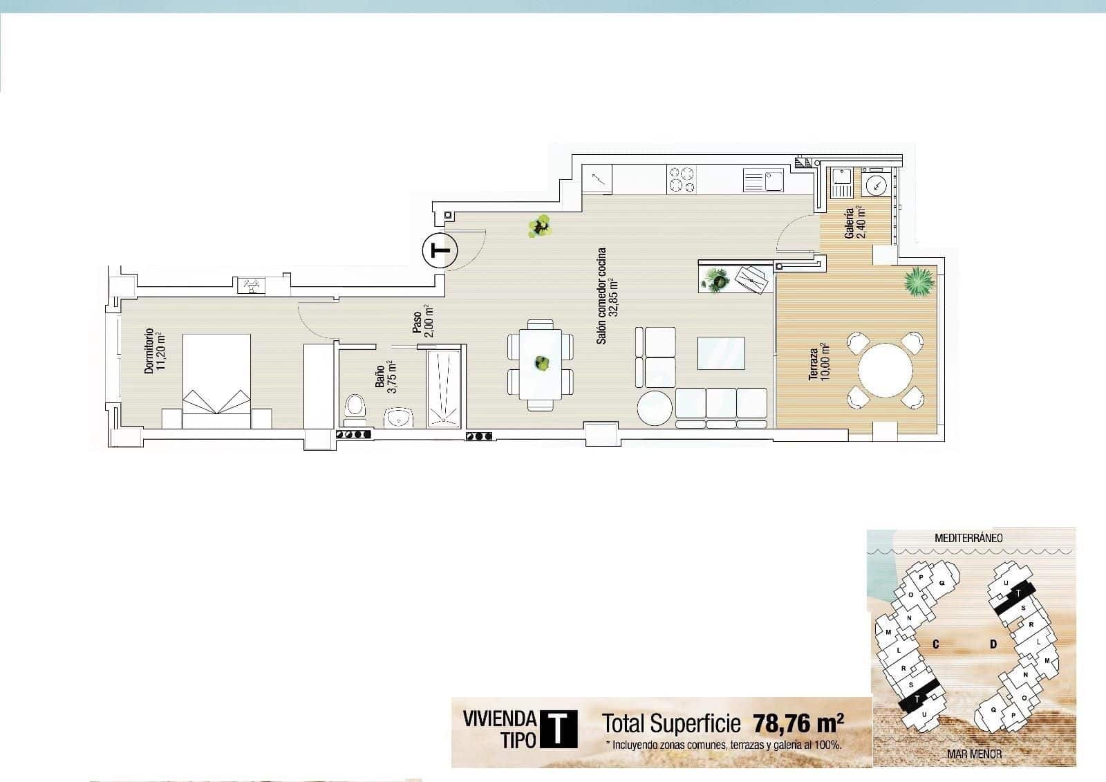 1 soveværelse Lejlighed til salg i La Manga del Mar Menor med swimmingpool - € 206.000 (Ref: 9291015)