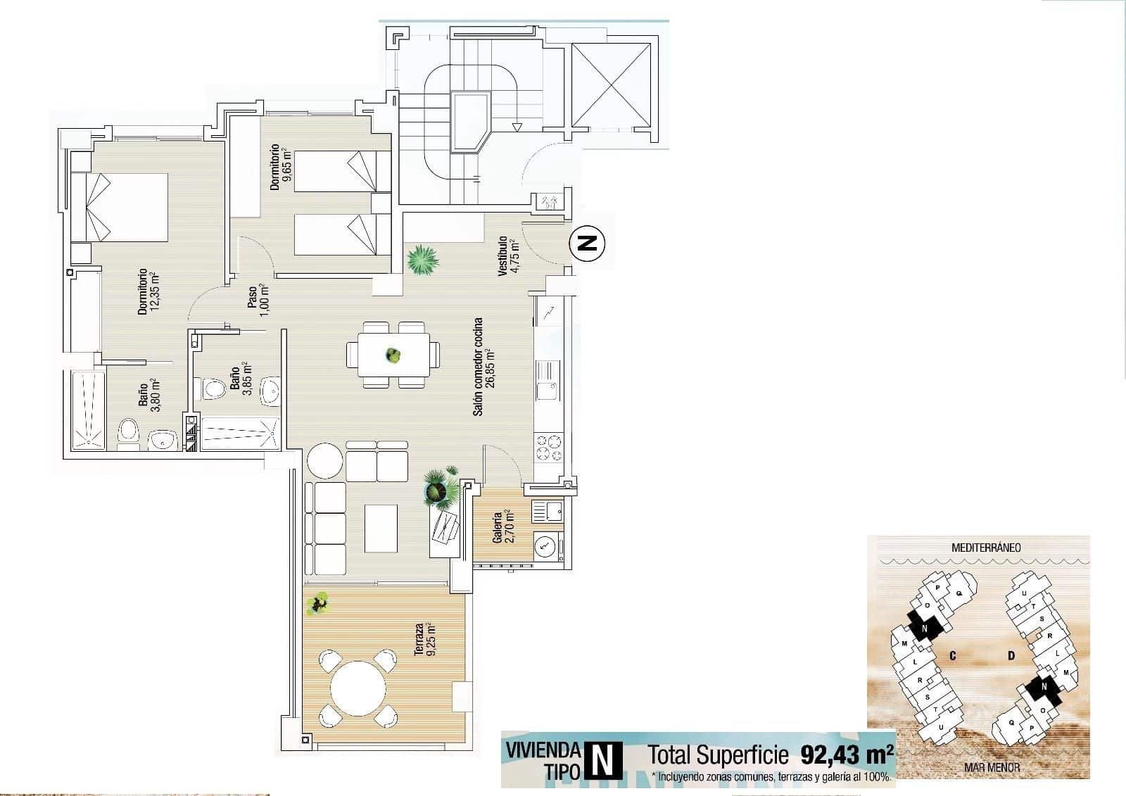 2 bedroom Apartment for sale in La Manga del Mar Menor with pool - € 237,132 (Ref: 9291018)
