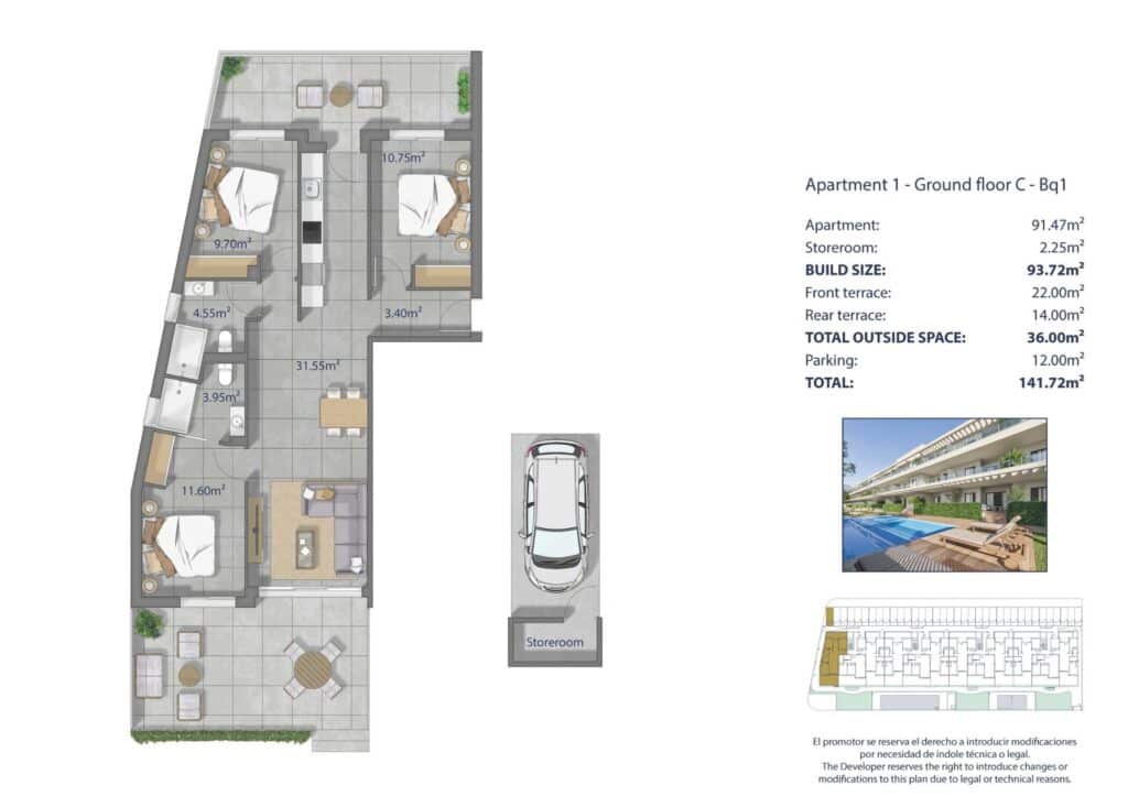 3 Zimmer Apartment zu verkaufen in Los Narejos mit Pool Garage - 379.000 € (Ref: 10021196)