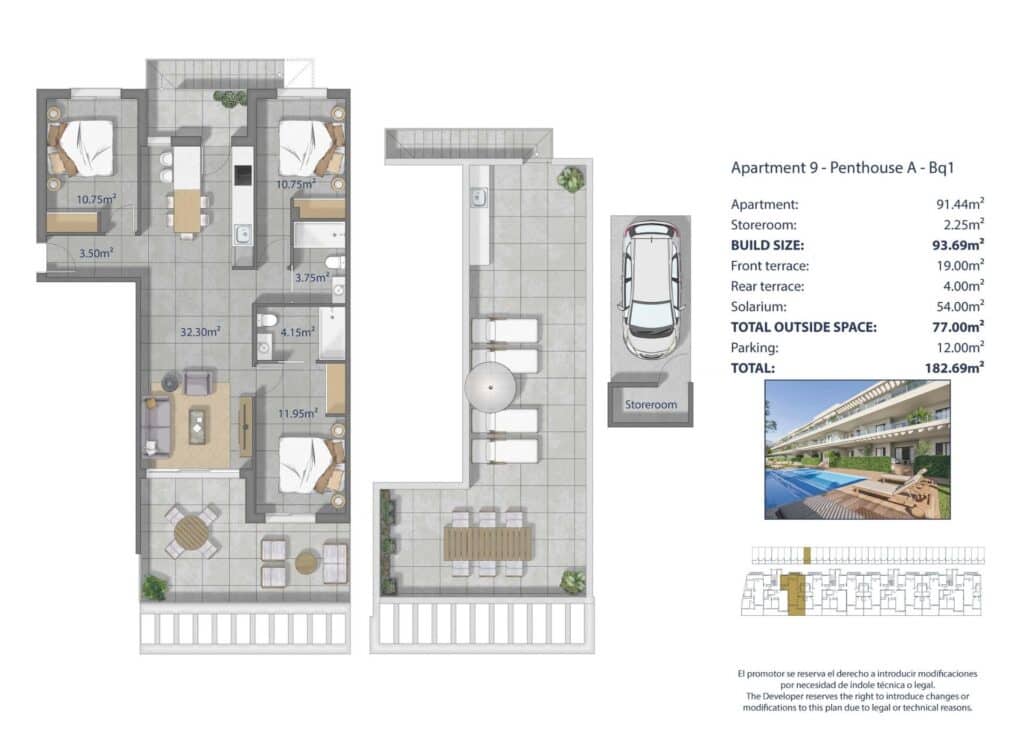 3 Zimmer Penthouse zu verkaufen in Los Narejos mit Pool Garage - 479.000 € (Ref: 10021197)